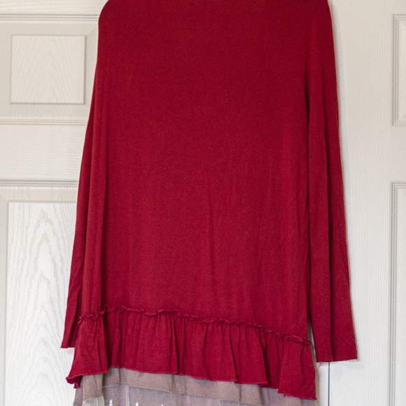 Bellamie | Burgundy Tunic Shirt/Dress with Lace - Picture 2 of 5